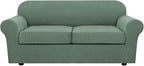 H.VERSAILTEX 3 Piece Stretch Sofa Covers for 2 Cushion Sofa Couch Covers for Living Room Sofa Slipcovers (Base Cover Plus 2 Seat Cushion Covers) Thicker Jacquard Fabric(Large Sofa, Loden Frost)