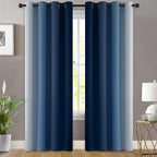 Yakamok 96 Inch Length Light Blocking Thermal Insulated Grommet Window Drapes, Room Darkening Gradient Color Ombre Curtains for Bedroom(Blue and Greyish White, 52x96 Inch, Set of 2)