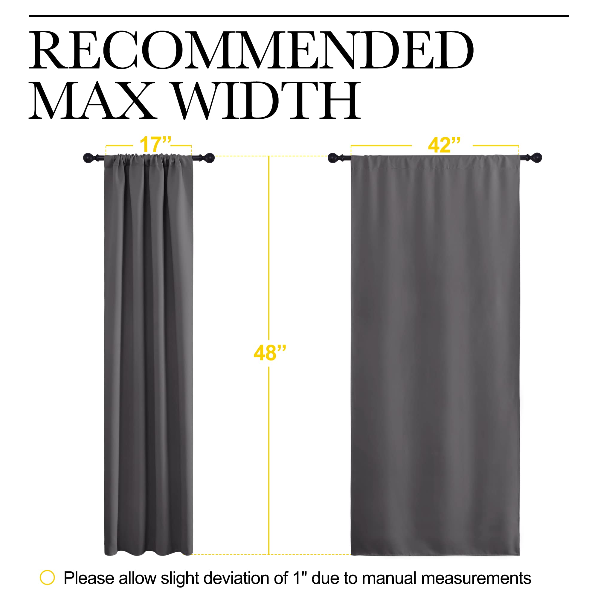 NICETOWN Grey Window Curtains for Bedroom - Home Decoration Thermal Insulated Rod Pocket Blackout Blinds & Drapes for Small Windows (Gray, 2 Panels, W42 x L48 -Inch)