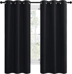 NICETOWN Bathroom Blackout Thermal Curtains and Drapes, Black Solid Thermal Insulated Grommet Blackout Drapery Panels for Window (2 Panels, 42 inches Wide by 68 inches Long, Black)