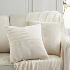 Fancy Homi 2 Packs Cream Decorative Throw Pillow Covers 16x16 Inch for Living Room Couch Bed Sofa, Rustic Farmhouse Boho Home Decor, Soft Corss Patchwork Corduroy Textured Square Cushion Case 40x40 cm