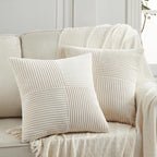 Fancy Homi 2 Packs Cream Euro Decorative Throw Pillow Covers 28x28 Inch for Couch Bed Sofa, Rustic Farmhouse Boho Home Decor, Soft Corss Corduroy Patchwork Textured Square Cushion Case 71x71 cm