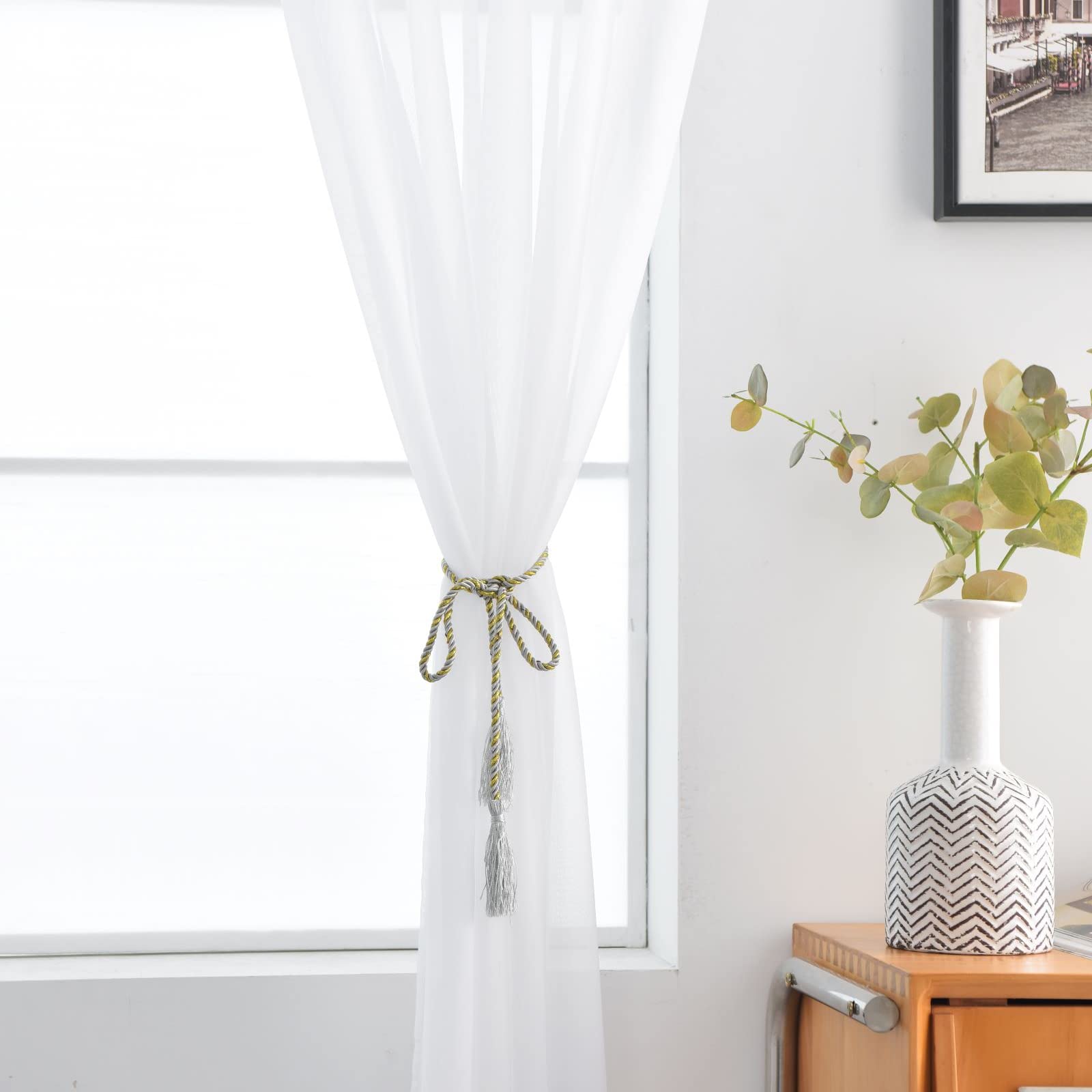 SpaceDresser Basic Rod Pocket Sheer Voile Window Curtain Panels White 1 Pair 2 Panels 60 Width 108 Inch Long for Kitchen Bedroom Children Living Room Yard（White，60Wx 108L）