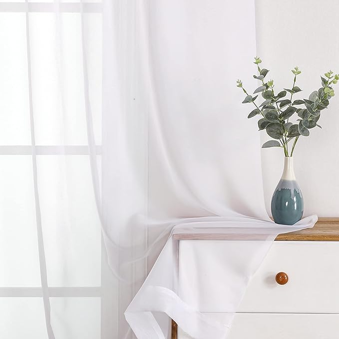 OWENIE Sheer White Curtains, Sheer Curtains 96 inches Long 2 Panels Set, Rod Pocket Voile Fimly Sheer Drapes for Living Room/Bedroom, 2pcs, Each 59" W x 96" L