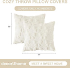 decorUhome Cream White Bow Pillow Covers Set of 2 Coquette Aesthetic Cute Preppy Plush Faux Pillowcases for Girly Bedroom or Couch 20x20 Inch