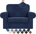 WEERRW Velvet Stretch Chair Sofa Slipcover - 2 Pieces Luxury Soft Velvet Plush Couch Cover Furniture Protector with Elastic Bottom for Pets, Machine Washable, Navy Blue, Small