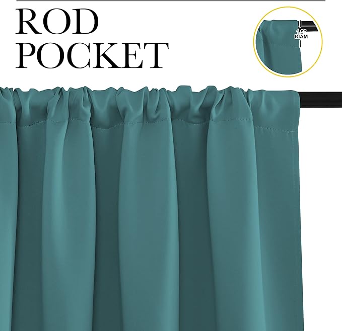 NICETOWN RV Blackout Curtains for Camper Windows, Sea Teal, 34" x 30", Set of 2, Kitchen Curtains, Short Blackout Drapes, Thermal Insulated Rod Pocket Window Treatment Draperies for Nursery