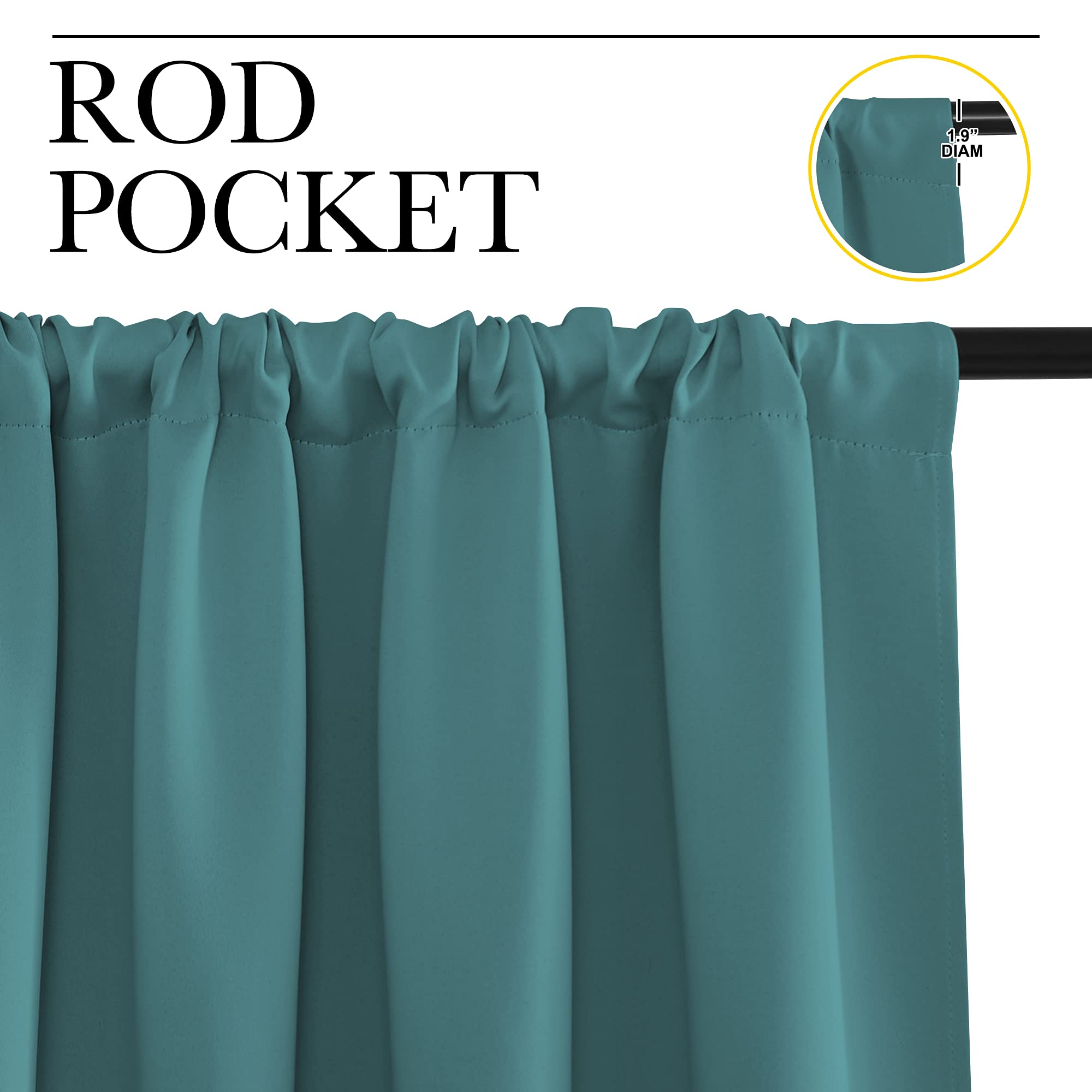 NICETOWN Blackout Curtains for Living Curtains, Three Pass Microfiber Noise Reducing Thermal Insulated Solid Rod Pocket Blackout Window Curtains for Kids Room (Sea Teal, 2 Panels, 34-inch x 72-inch)