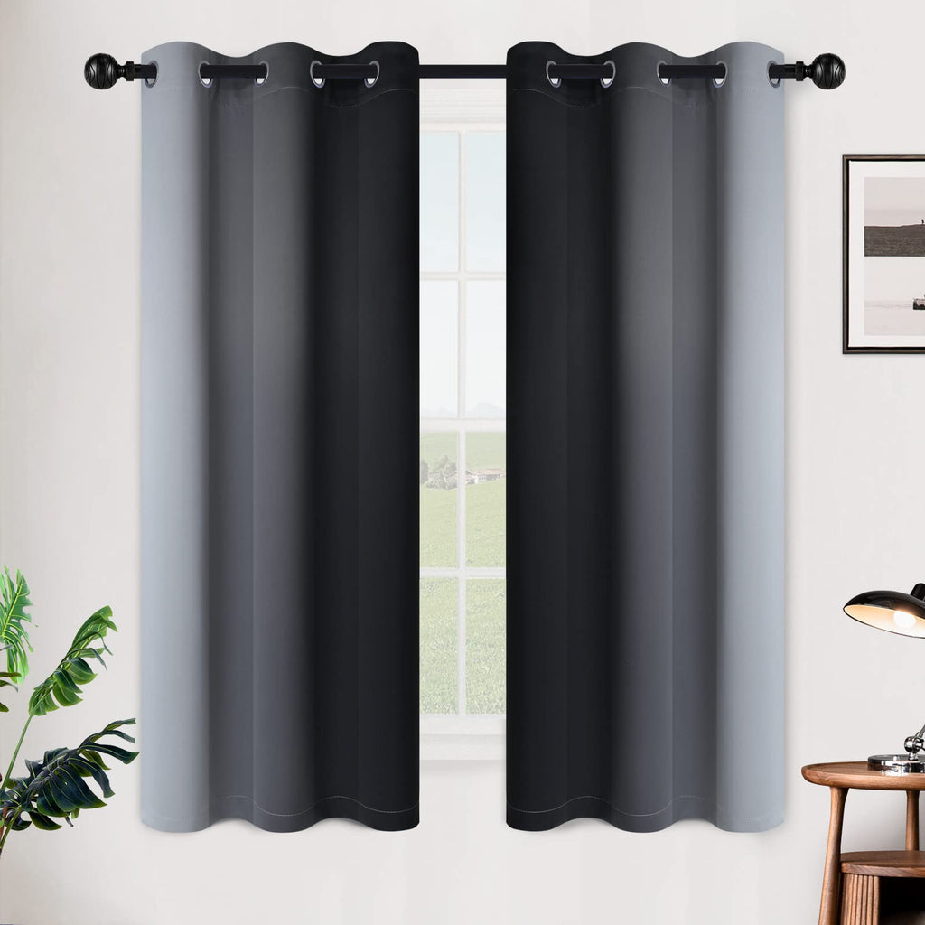 SimpleHome Ombre Black to Grey White Curtains for Living Room 42Wx63L