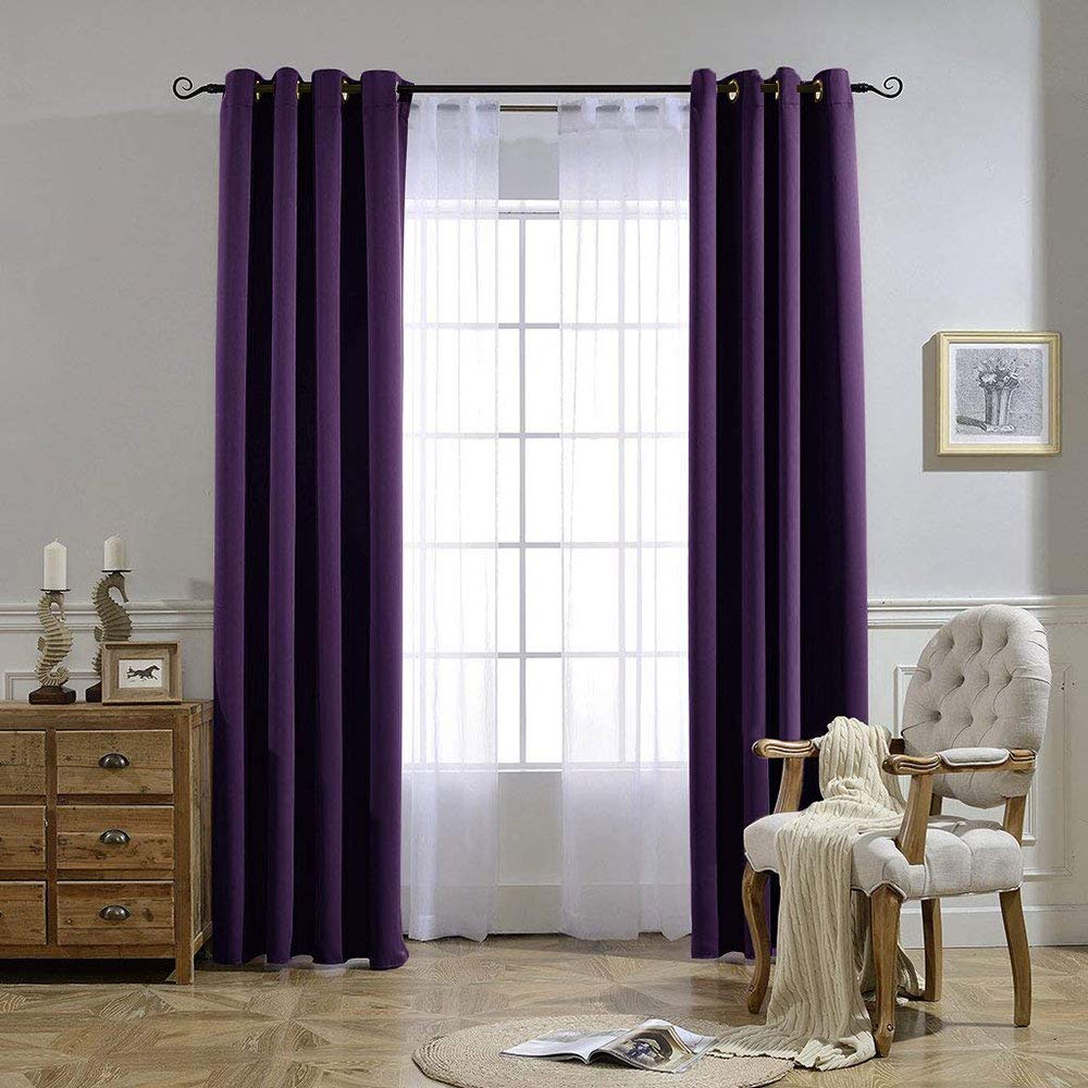NICETOWN Insulated Curtains Blackout Draperies - Window Treatment Royal Purple Blackout Eyelet Top Curtains/Panels for Bedroom/Living Room Window, 95 inches Long, 2 Panel Set