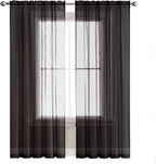 SpaceDresser Sheer Voile Window Treatment Rod Pocket Curtain Panels for Kitchen Bedroom Living Room Drapes Sunlight Filtering Privacy Semi Home Decor Assorted (Black, 52 W x 84 L)