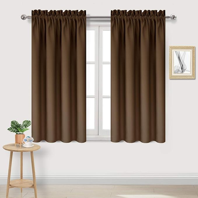 DWCN Brown Blackout Curtains for Bedroom -Rod Pocket Thermal Insulated Room Darkening Drapes for Living Room, W 42 x L 54 Inch, 2 Panels
