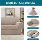 Turquoize 4 Piece Sofa Covers for 3 Cushion Couch Sofa Slipcover Soft Couch Cover for Dogs Washable Furniture Cover with 3 Individual Large Cushion Covers Feature Fabric (Large Sofa, Sand)