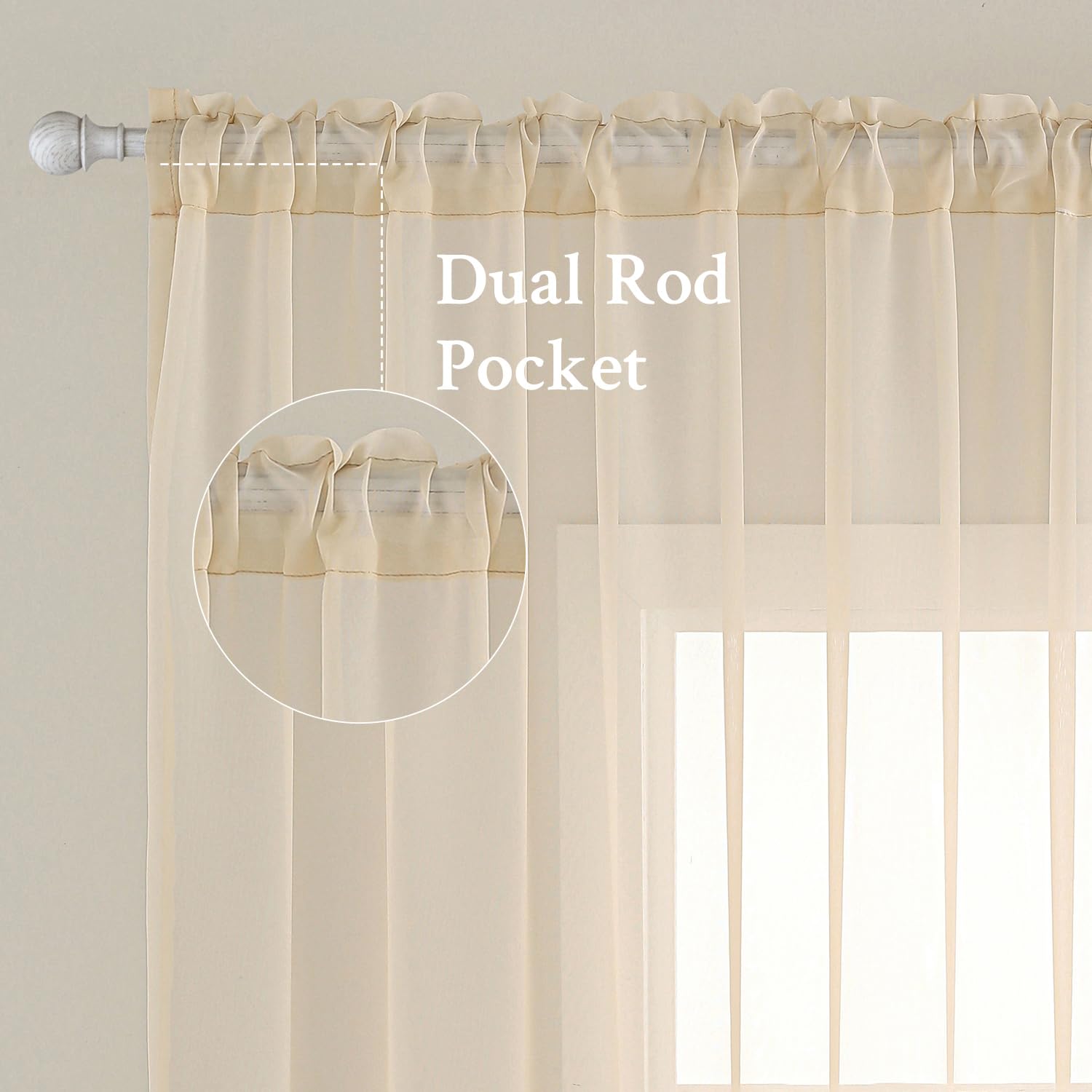 MIULEE 2 Panels Sheer Curtains for Living Room 54 X 108 Inches Cream