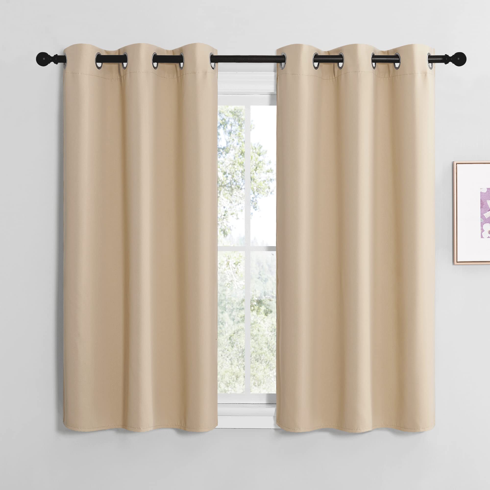 NICETOWN Bedroom Curtains Blackout Drapery Panels, Three Pass Microfiber Thermal Insulated Solid Ring Top Blackout Window Curtains/Drapes (Two Panels, 42 x 50 inches, Gray)