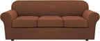 H.VERSAILTEX 4 Piece Stretch Sofa Covers for 3 Cushion Couch Covers for Living Room Furniture Slipcovers (Base Cover Plus 3 Seat Cushion Covers) Upgraded Thicker Jacquard Fabric (Sofa, Caramel)