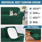 H.VERSAILTEX Real Velvet Plush 3 Piece Stretch Sofa Covers Couch Covers for 2 Cushion Couch Loveseat Covers Width Up to 72 Inch Feature Thick Soft Stay in Place (Medium Sofa, Vintage Green)