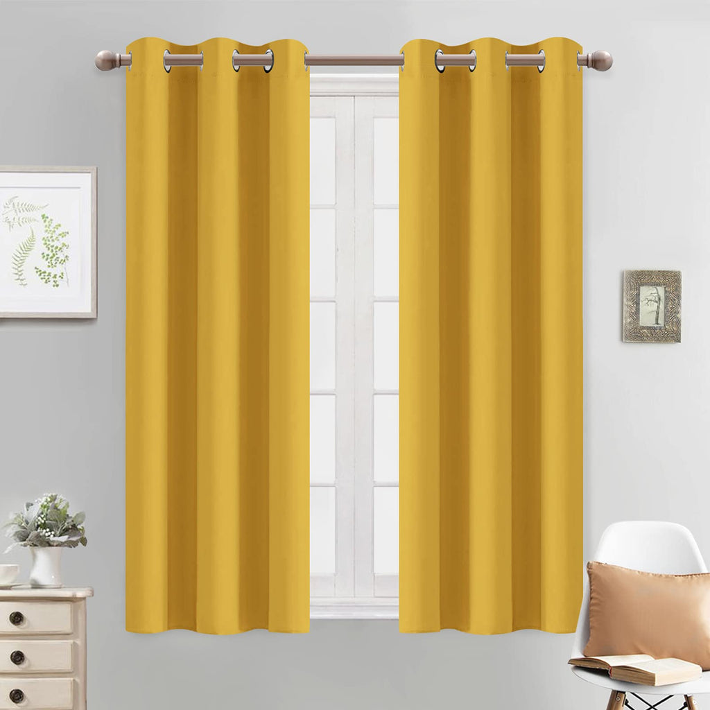 Yakamok Blackout Curtains 38x54 inch Mustard Yellow Thermal Drapes-Bedroom
