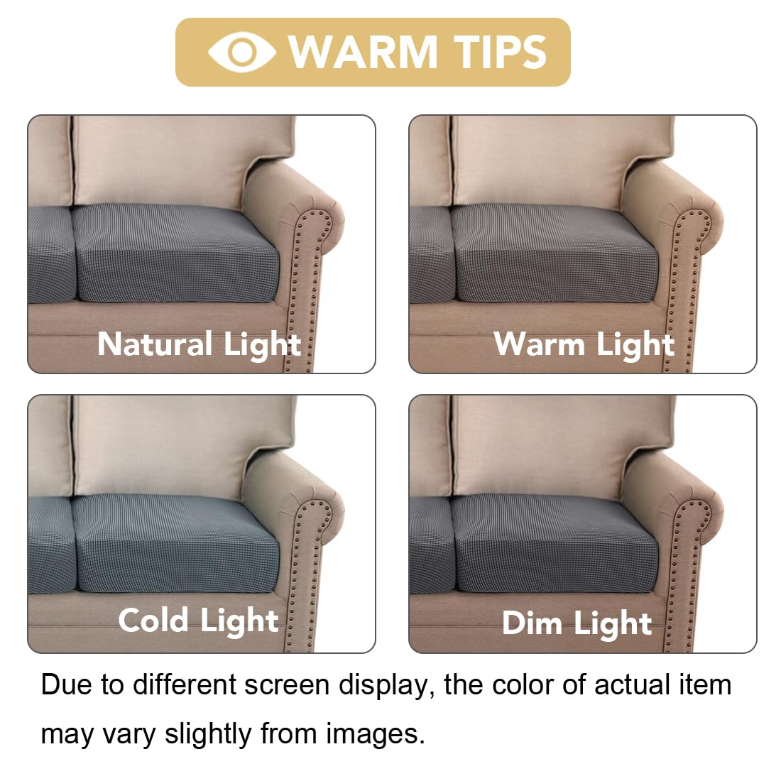 H.VERSAILTEX Super Stretch Individual Seat Cushion Covers Sofa Couch Slipcover Sets Thick Jacquard Textured Twill Fabric (2 Piece Medium Covers, Grey)