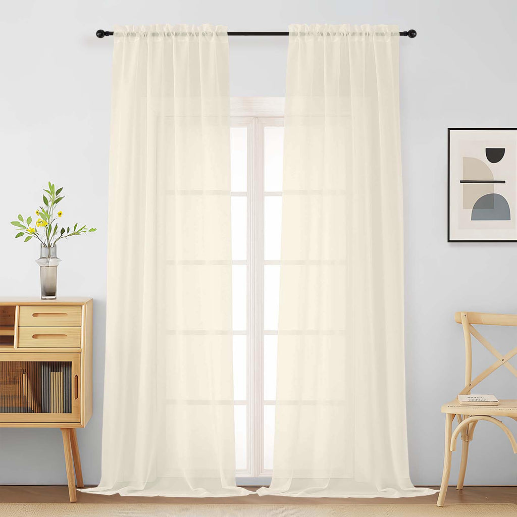 Ebesto Cream Sheer Curtains for Window 96 Inches Long 2 Panels Set, Soft Airy Light Filtering Voile Sheer Curtains for Living Room Bedroom, Dual Rod Pocket Elegant Window Drapes, 2x42Wx96L Inches