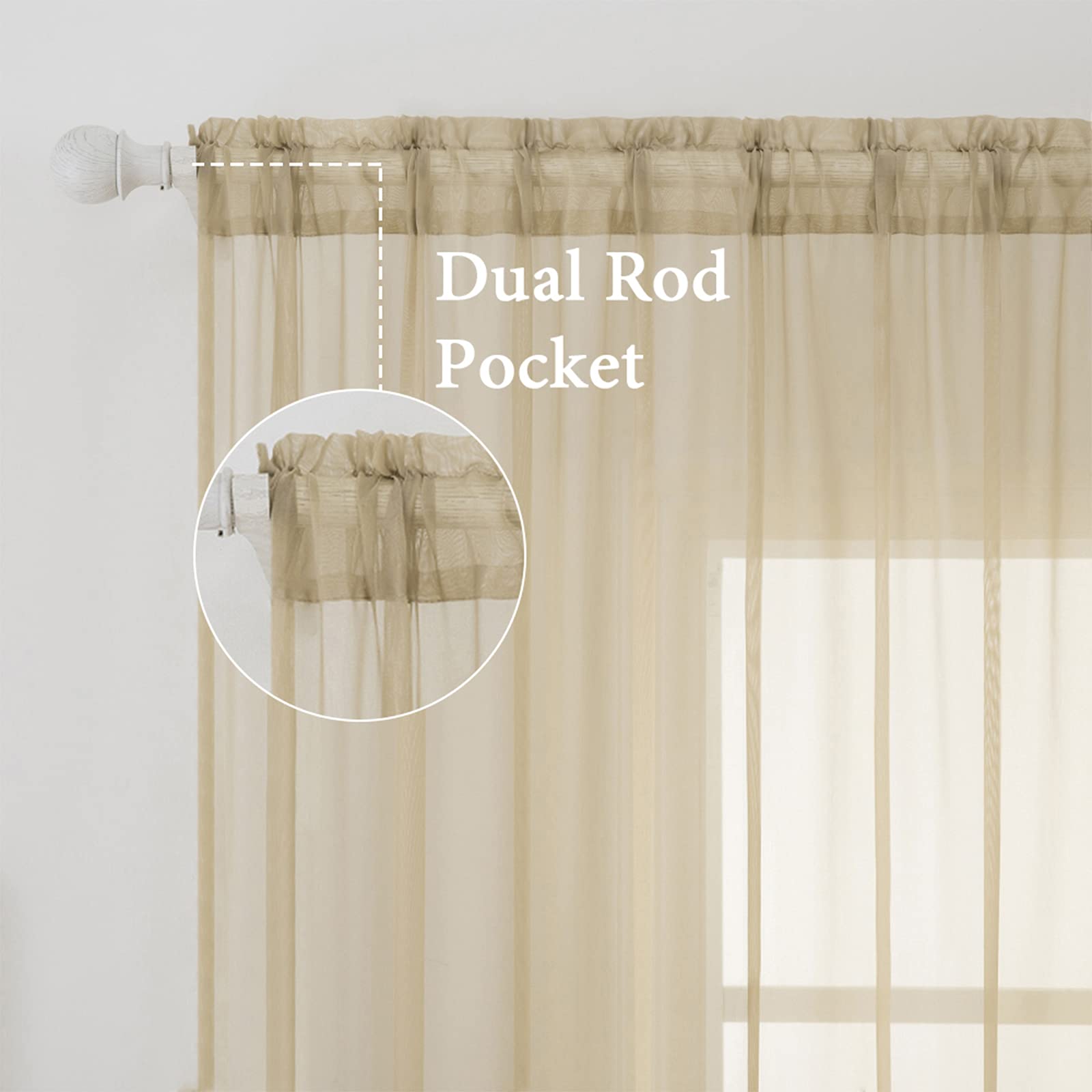 MIULEE 2 Panels Sheer Curtains for Living Room 54 X 72 Inches Beige