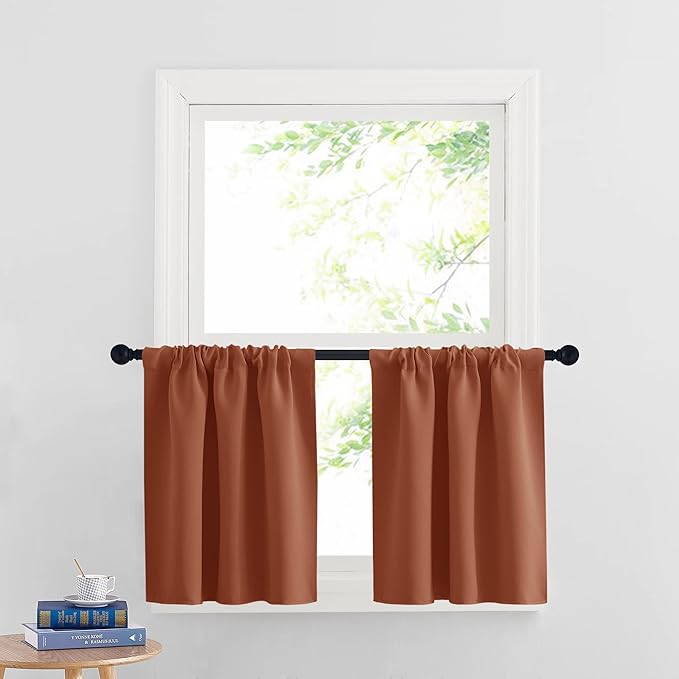 RYB HOME Cafe Blackout Curtains 24 inch Length, RV Curtains for Camper Windows, Mini Short Small Insulating Light UV Blocking Privacy Half Window Tiers, Width 29 by Length 24, Burnt Orange, 2 Panels