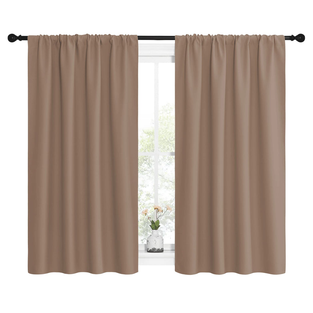 NICETOWN Kitchen Window Blackout Curtains - Window Treatment Thermal Insulated Rod Pocket Small Blackout Draperies/Drapes for Bedroom/Kitchen (Cappuccino, Set of 2, 42 inches Wide by 54 inches Long)