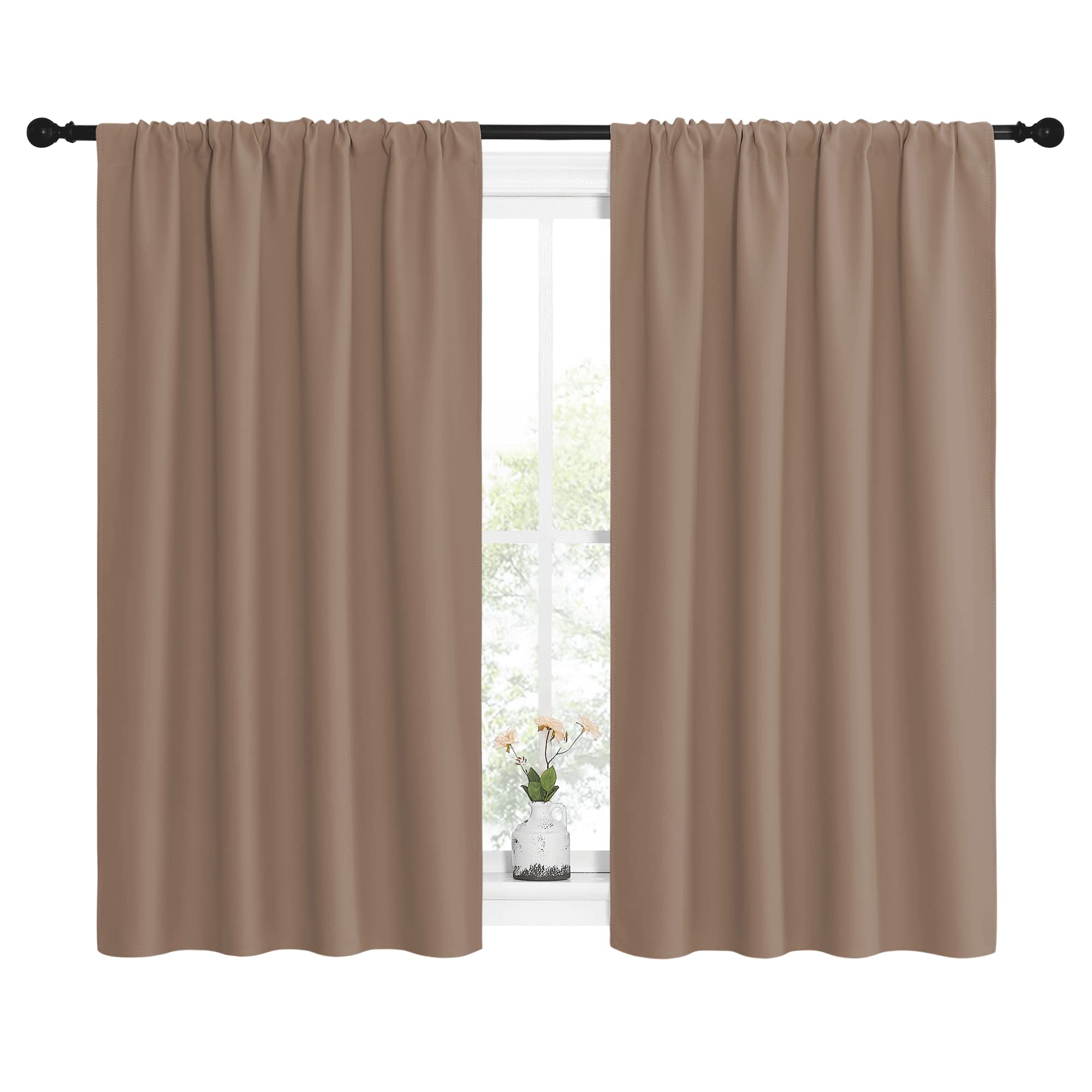 NICETOWN Kitchen Window Blackout Curtains - Window Treatment Thermal Insulated Rod Pocket Small Blackout Draperies/Drapes for Bedroom/Kitchen (Cappuccino, Set of 2, 42 inches Wide by 54 inches Long)