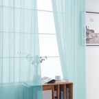 SpaceDresser Basic Rod Pocket Sheer Voile Window Curtain Panels Sky Blue 1 Pair 2 Panels 52 Width 90 Inch Long for Kitchen Bedroom Children Living Room Yard（Sky Blue, 52W x 90L）