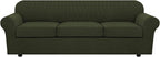 H.VERSAILTEX 4 Piece Stretch Sofa Covers for 3 Cushion Couch Covers for Living Room Furniture Slipcovers (Base Cover Plus 3 Seat Cushion Covers) Thicker Jacquard Fabric (Large Sofa, Olive)