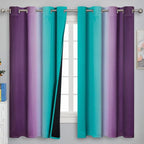Teal and Purple Gradient Curtains 63 Inch Length 2 panels, Ombre and Wavy Line Pattern Blackout Curtains for Kids Room, Full Light Blocking Thermal Insulated Grommet Drapes for Bedroom, 52x63 Inch