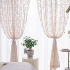 YJ YANJUN Vintage Lace Curtains 96 Inches Long-Victorian Floral Pattern Dusty Pink Sheer Curtain Panels for Living Room Bedroom,Light Filtering, Shabby Chic Girls Drapes 2 Panels 52W x 96L