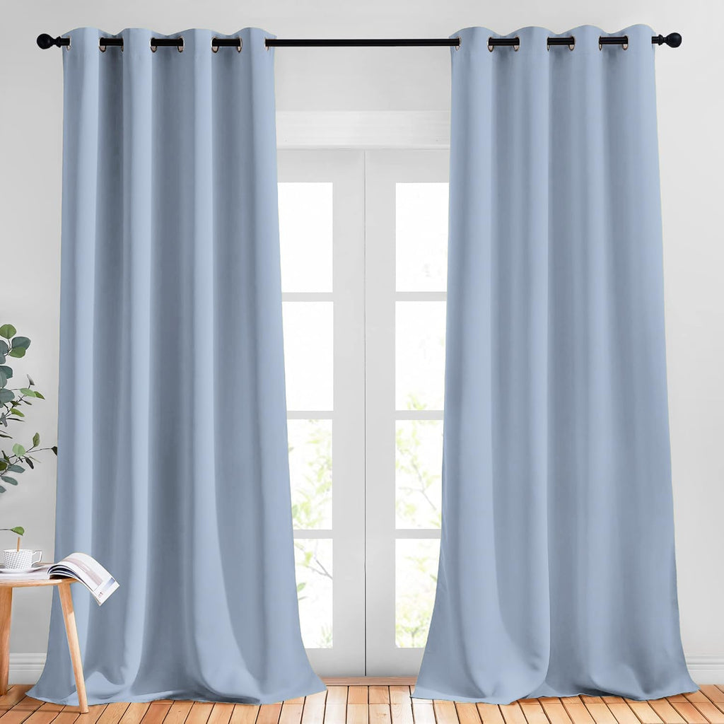 NICETOWN Blackout Vintage Blue Curtains for Bedroom, Energy Saving Thermal Insulated Sound Dampening Window Curtains Grommet Room Darkening for Living Room, 2 Panels, W52 x L90