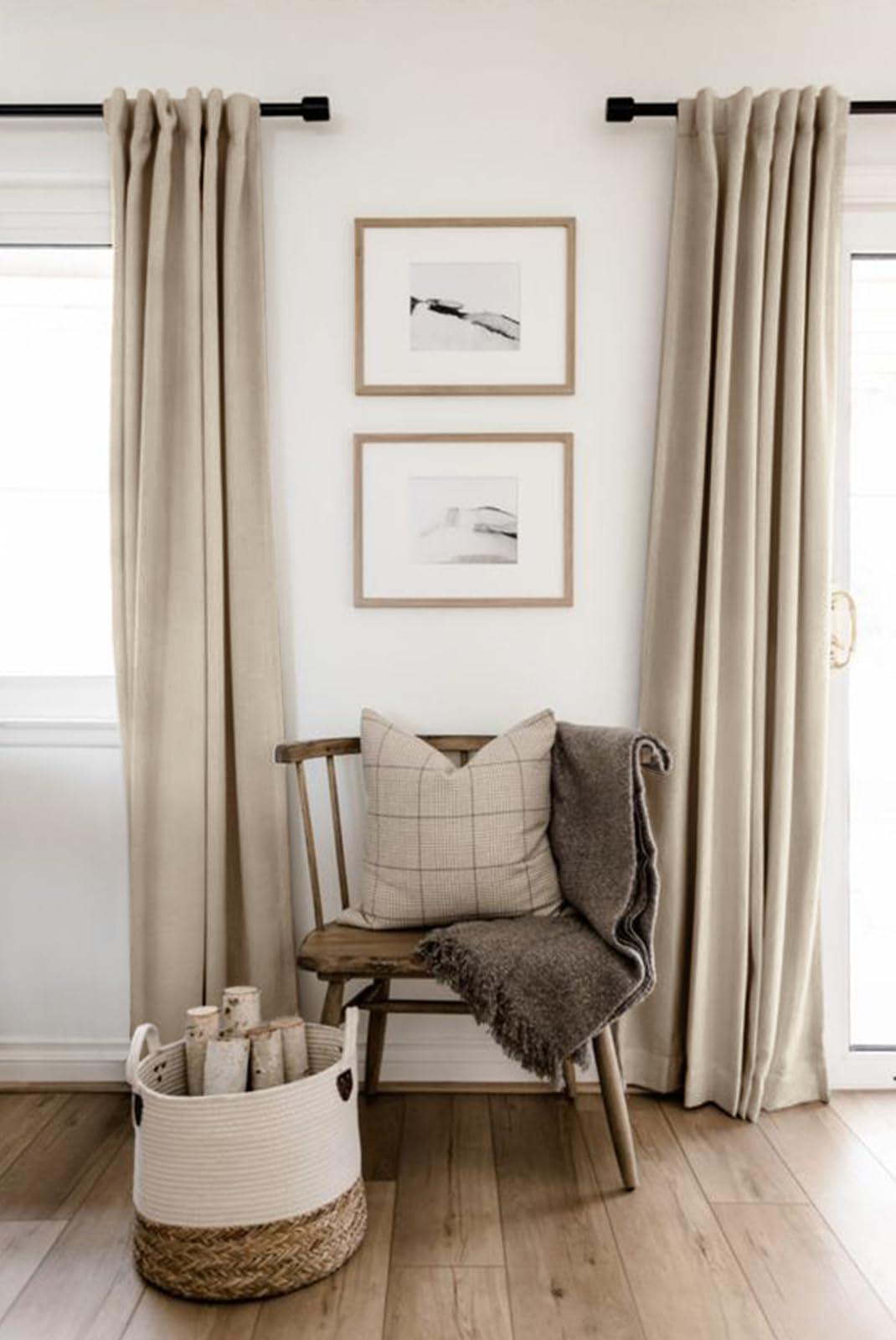 Linen Textured Total Blackout Curtains for Bedroom 108 Inches Long, Oatmeal