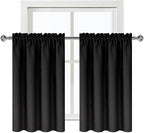 DWCN Black Short Blackout Curtains for Small Window, Thermal Insulated Energy Saving Room Darkening Curtains for Kitchen/Bedroom (W42 x L36 inch, Set of 2 Panels, Top of Rod Pocket)