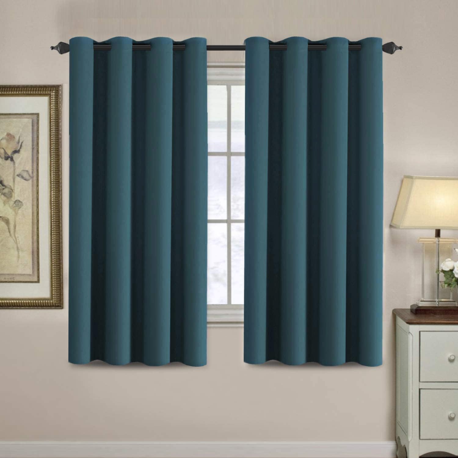 H.VERSAILTEX Blackout Curtain for Living Room Thermal Insulated Window Treatment Curtain Extra Long 63 inch Length Energy Saving Solid Grommet Top Blackout Drape, One Panel, Dark Teal, 52" W x 63" L
