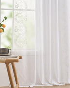 jinchan Belrose Linen Sheer Curtains for Living Room 63 Inch Length Sheer Voile Embroidered Floral Curtains for Bedroom Light Filtering Rod Pocket Window Treatments Farmhouse Decor 2 Panels White