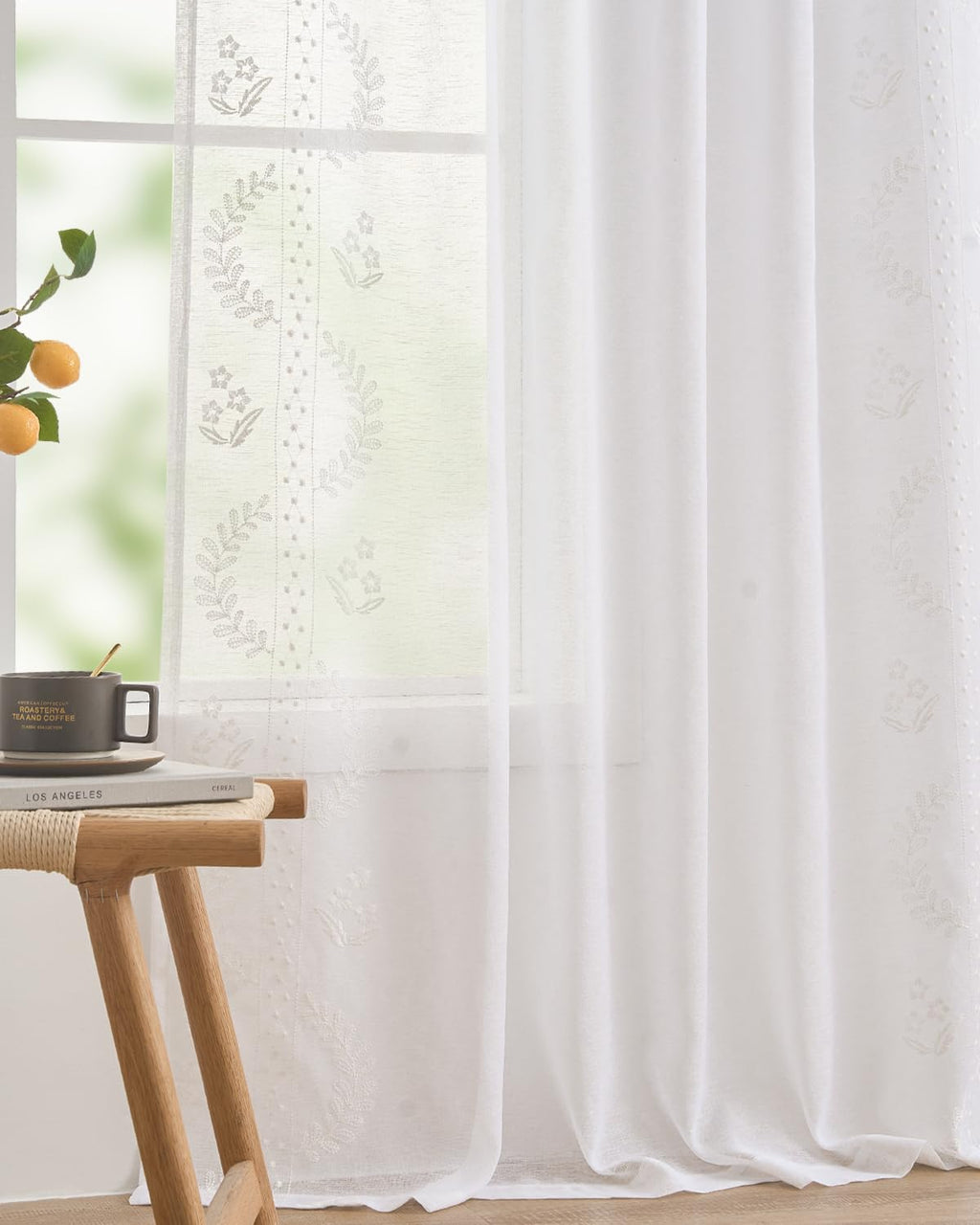 jinchan Floral Linen Curtains 84 Inch Farmhouse Back Tab 2 Panels