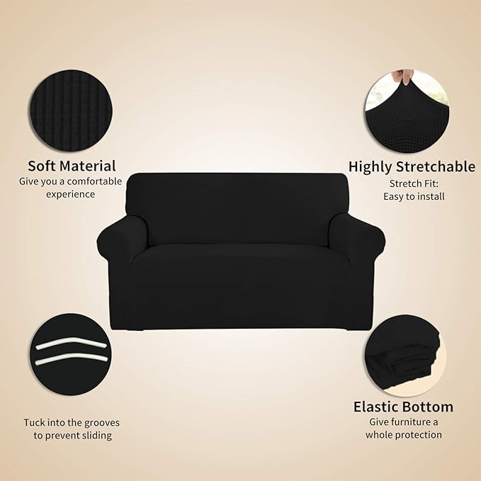 Easy-Going Stretch 4 Seater Oversized Sofa Couch Cover Black