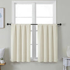 Simplebrand Ava Ivory Short 36 Inches Light Filtering Curtain 2 Panels Set, Half Window Rod Pocket Privacy Curtain Tiers for Kitchen, Curtains Light Filtering for Bathroom, W40 x L36 Inch, Ivory