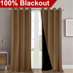 NICETOWN 100% Blackout Curtains for Windows, Pack of 2, Gold Brown, 52" W x 102" L, Super Heavy-Duty Black Lined Total Darkness Drapes for Bedroom, Privacy Assured Window Treatment for Patio