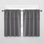NICETOWN Short Curtains with Attached Valance for Small Window, Thermal Insulated Rod Pocket Room Darkening Curtains for Living Room, 52" Wide x 45" Long, 2 Panels, Grey