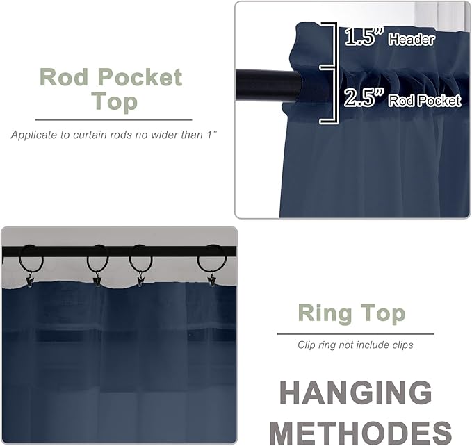OWENIE Sheer Curtains 84 Inches Long 2 Panels Set, Sheer Navy Blue Curtains for Living Room Bedroom 59 Inch Extra Wide, Modern Voile Filmy Rod Pocket Drapes, 2 Pcs, Each 59 W x 84L, Navy Blue