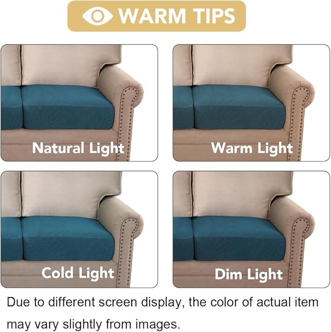 H.VERSAILTEX Super Stretch Individual Seat Cushion Covers - Sofa & Couch Cushion Slipcover Sets - Thick Jacquard Textured Twill Fabric (3 Piece XL Sofa Cushion Covers, Deep Teal)