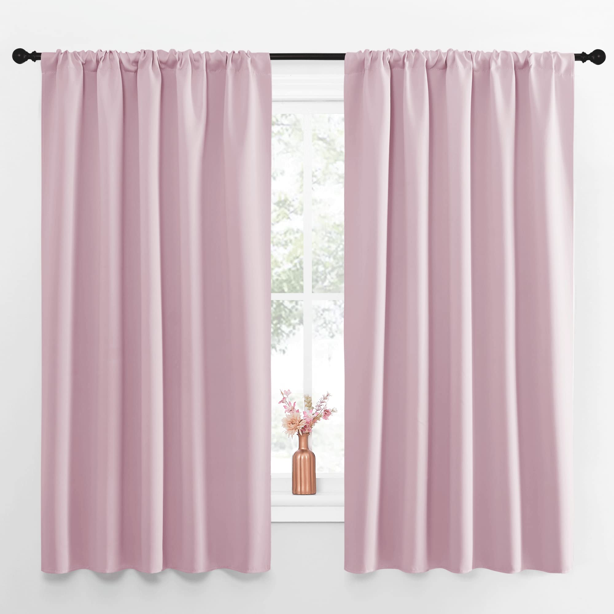 NICETOWN Room Darkening Curtains and Drapes - Thermal Insulated Rod Pocket Room Darkening Draperies for Dining Room (Lavender Pink, 2 Pieces, 52 inches Width by 63 inches Length)