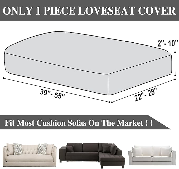 LA MEACK Couch Cushion Cover Loveseat Cover or 2 Seat Sofa Cover Washable Stretch Sectional Sofa Slipcover(1 Piece for Loveseat or Sofa 2-Seater, Light Grey)