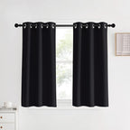 NICETOWN Blackout Bedroom Curtains for Windows 40 inch Long, Black, 2 Panels, 34 in Wide, Solid Thermal Insulated Grommet Light Reducing Black Panels Window Treatment for Kitchen/Cafe