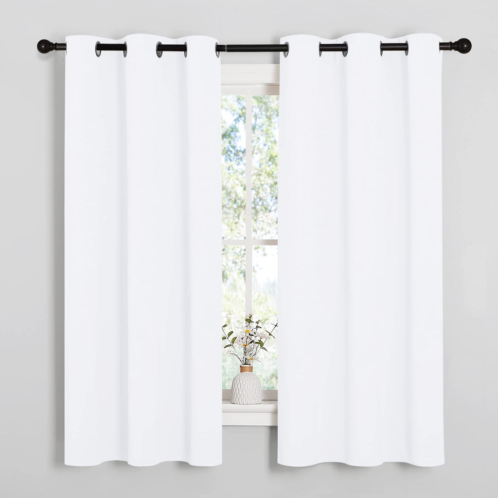 NICETOWN White Lightweight Fabric Curtain Panels, 48 inch Length, Non-Blackout Window Drapes for Bedroom & Dining Room (Set of 2, 42" W x 48" L)