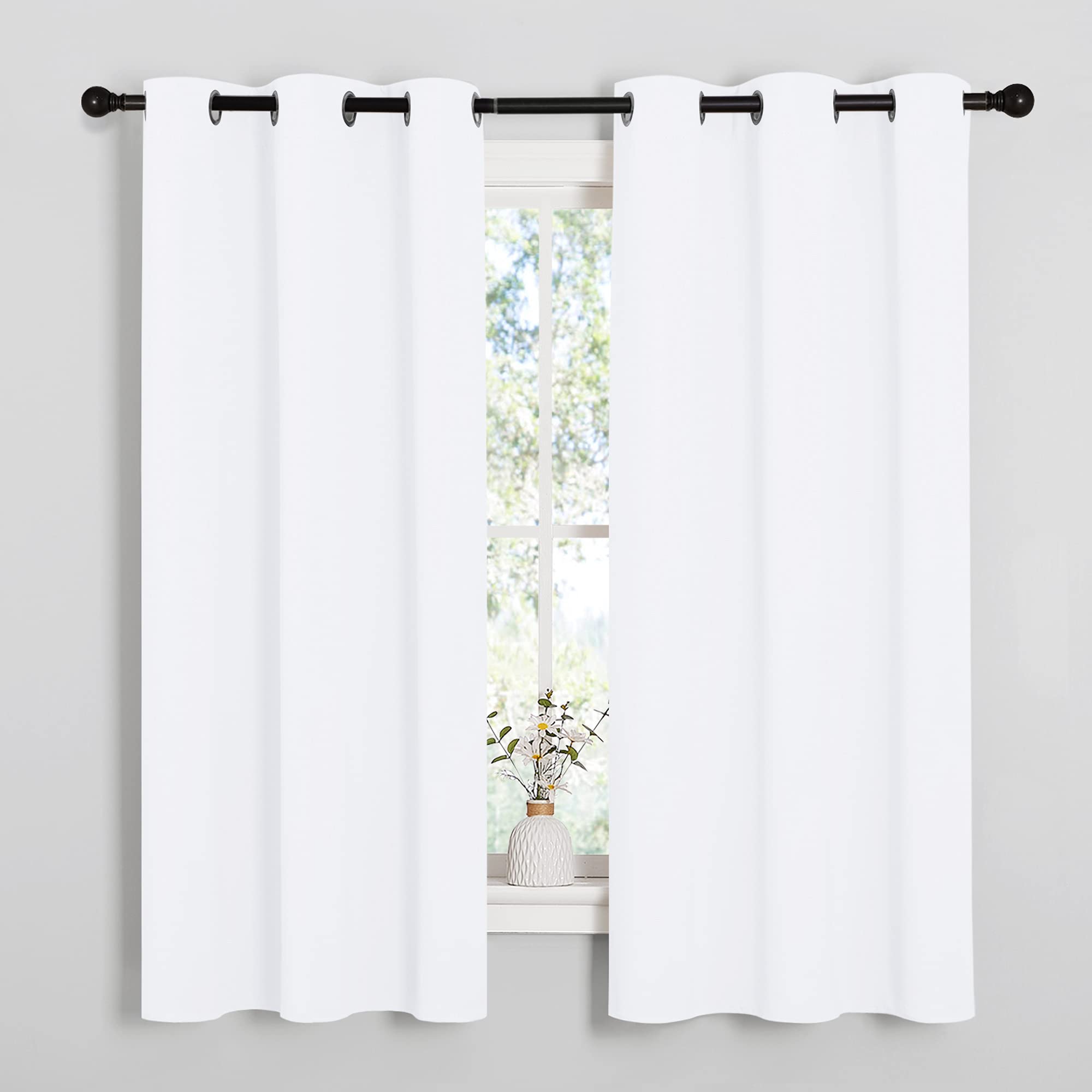 NICETOWN White Lightweight Fabric Curtain Panels, 48 inch Length, Non-Blackout Window Drapes for Bedroom & Dining Room (Set of 2, 42" W x 48" L)