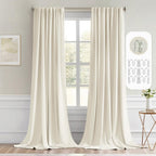 MIULEE Beige White Back Tab Blackout Curtains 52x102 Inch Long 2 Panels Set